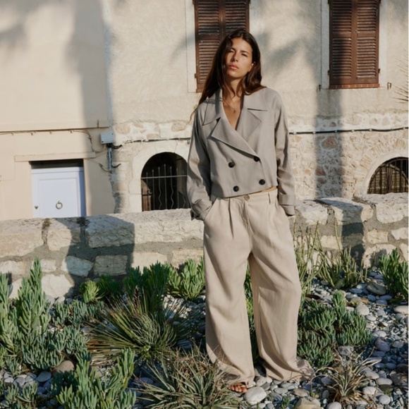 Zara CROPPED LINEN BLEND TRENCH - Picture 4 of 5